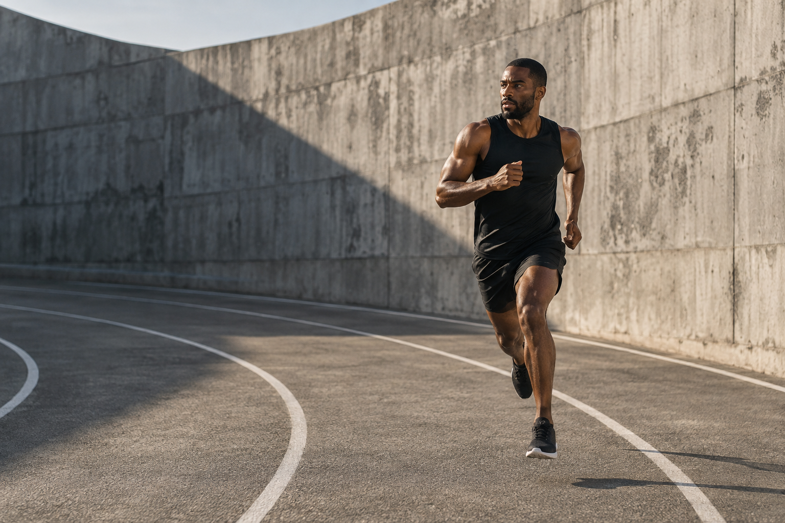 Adult athlete running on an outdoor track