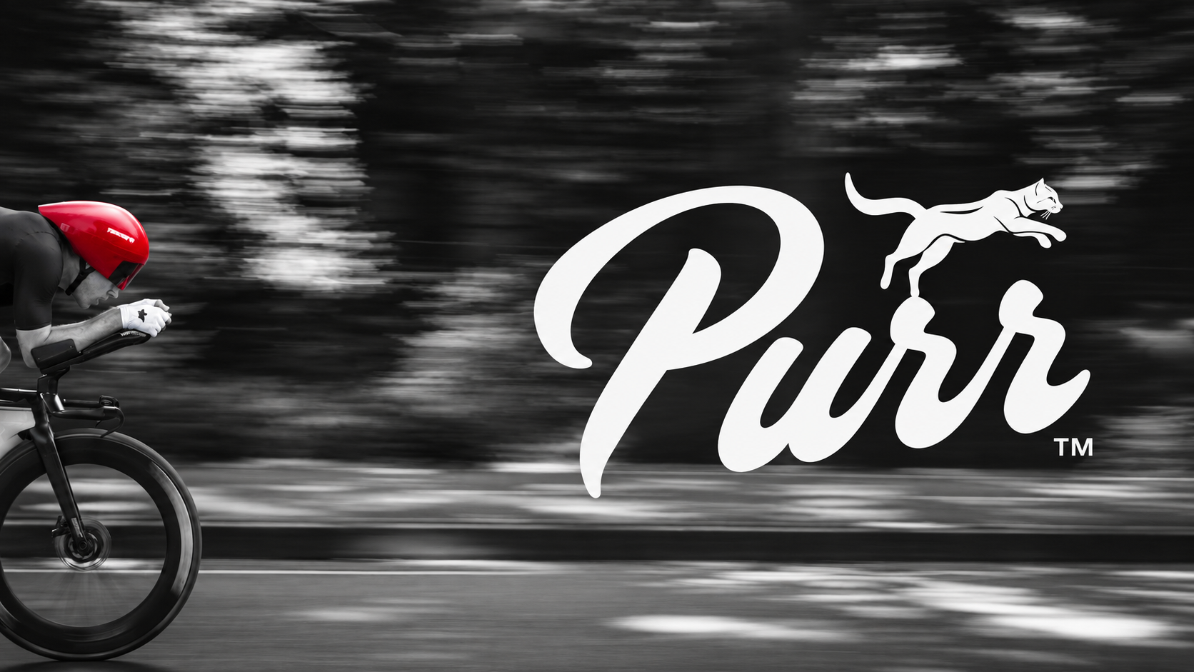 PURR cyclist campaign with red helmet and white PURR logo